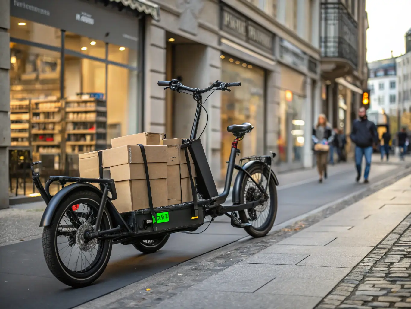 A CityOhm electric bike equipped with a large insulated delivery box, highlighting its cargo capacity and suitability for food and package deliveries.